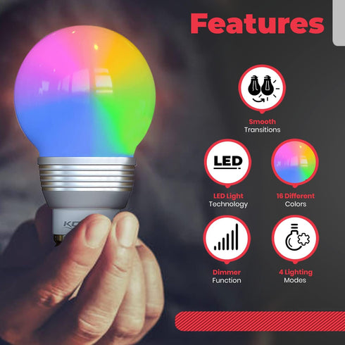 Bulb (4-Pack) 16 Lightbulb Kobra LED Color Changing Light with Remote Control - Different Color Choices Smooth, Fade