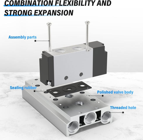 TAILONZ PNEUMATIC 300M 4-Position Manifold 4V310-10, 3/8 Inch Solenoid Valve Base with Accessories