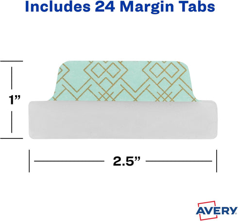 Avery Margin Ultra Tabs, 2.5" x 1", Assorted Metallic Geometric Designs, 24 Repositionable Page Tabs