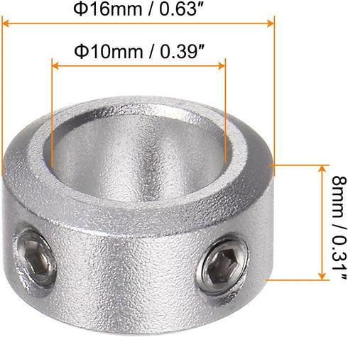 4pcs Shaft Collar 10mm Bore Aluminum Alloy Set Screw Shaft Collars, 16mm OD, 8mm Width, for Wheel Barrow Axle, Gearbox Assemblies, CNC Machine Tools, Industry, Anodization