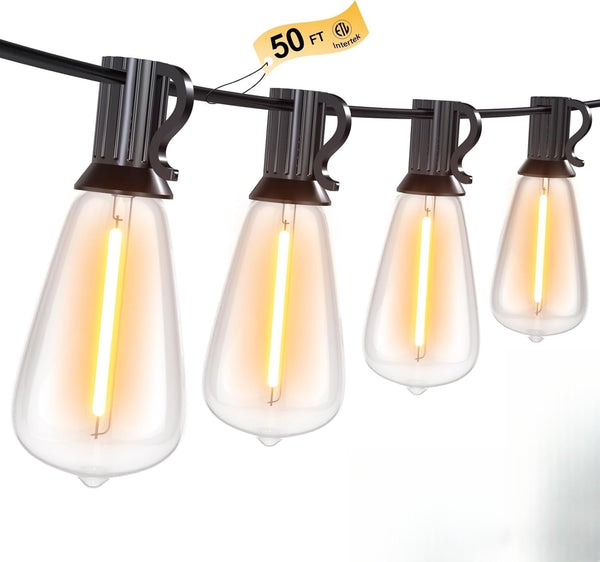 50FT Outdoor String Lights, Waterproof Patio Lights with Shatterproof ST38 Vintage Edison
