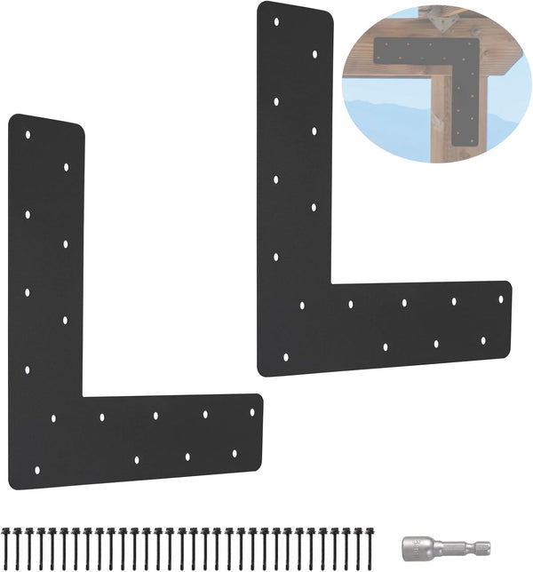 2 Pcs L Shape Flat Bracket, 12"x12" Mending Plate with Black Powder-Coated Right Angle Brackets for Repair