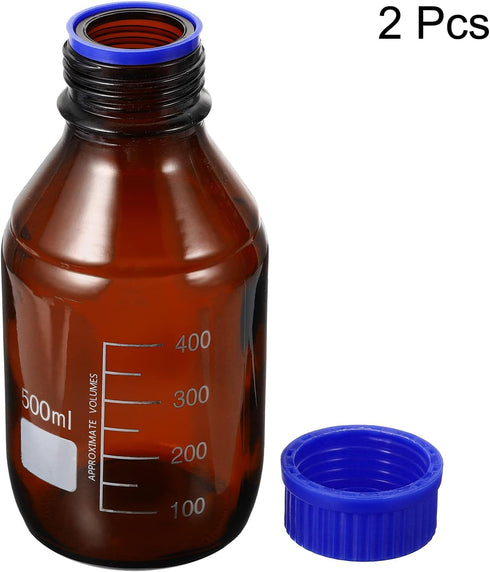 PATIKIL 500mL Reagent Media Bottle, 2Pcs Round Graduated Glass Storage Bottle Blue Screw Cap