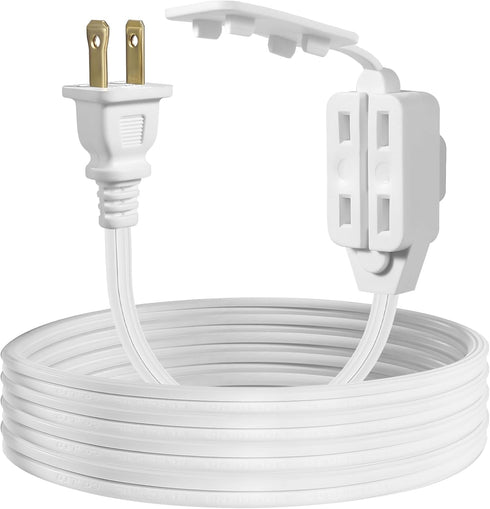 ETL Certified 2-Pack SPT2 16AWG Power Extension Cord, 13 Amp 1625 Watts, VSEER Polarized 3 Outlets, White (6 Feet)