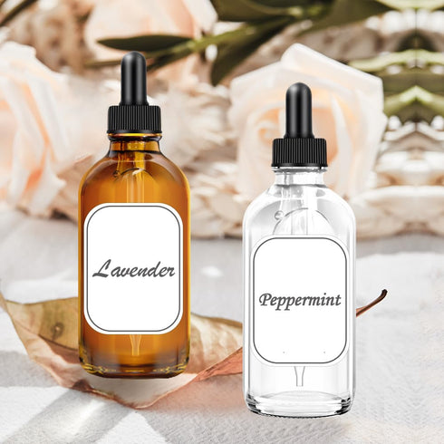 Amber Dropper Bottles 4oz Glass with Dropper for Essential Oils, 2-Pack Tincture Bottles with Funnel, Labels & Pipette
