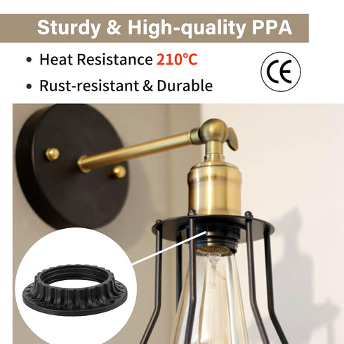 DiCUNO E26 Lamp Shade Rings, Black Threaded Reducer Light Socket Collar Ring 1-3/8 Inches (34mm) and 1-1/2 Inch (39mm)