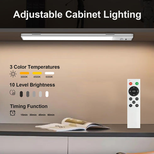 long-stars Counter 64 3 Dimmable Closet 3 Pack Under Lights for Kitchen, Rechargeable Under Cabinet Lighting Wireless