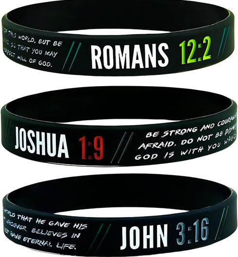 Ezekiel Gift Co. Christian Wristbands for Guys (6-Pack) - John 3:16, Romans 12:2, Joshua 1:9 - Religious Bible Gifts