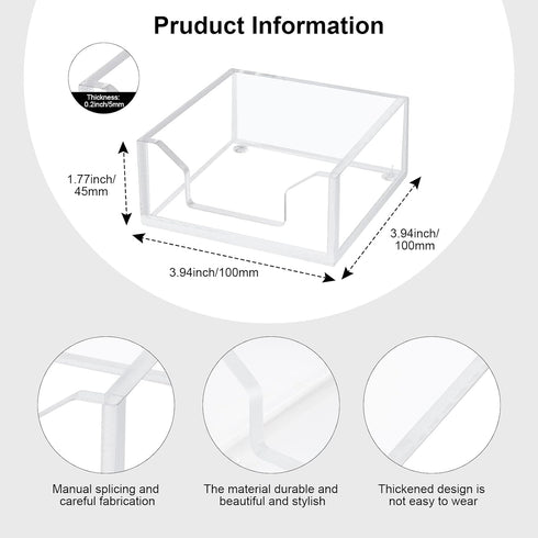 Clear Acrylic Sticky Notepad Holder, 3.94" x 3.94" x 1.77" Acrylic Sticky Note Dispenser for Office Desk Accessories(DP005)
