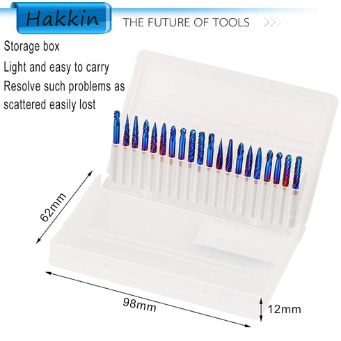 20 Set, 1/8" Hakkin Pcs Carbide Rotary Burrs End Mill CNC Router Bit, Shank Nano Blue Coating Ball Nose End Mill