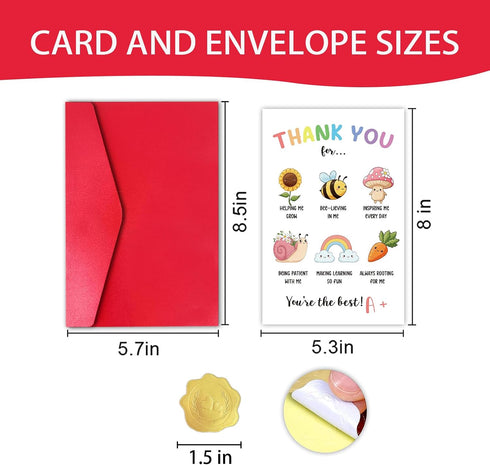 8 5.3 Inch Teacher Appreciation Card, Thank You Card for Teacher from Student, Cute End of School Year Gift