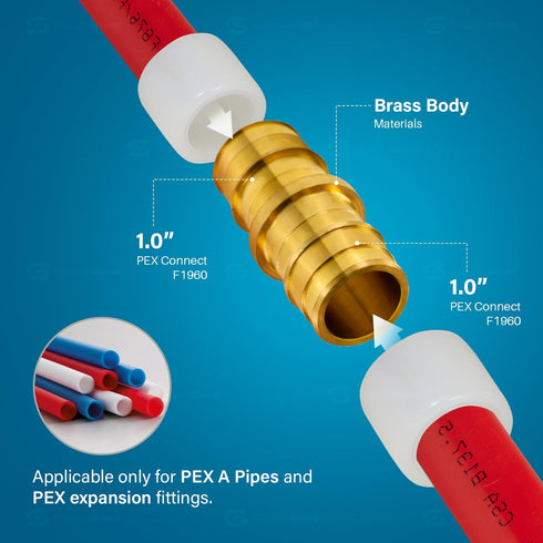 Pex-A 1" No Lead Brass Coupling, Expansion F1960 Coupler for Pex-A-Tubing Connection (Pack of 5)