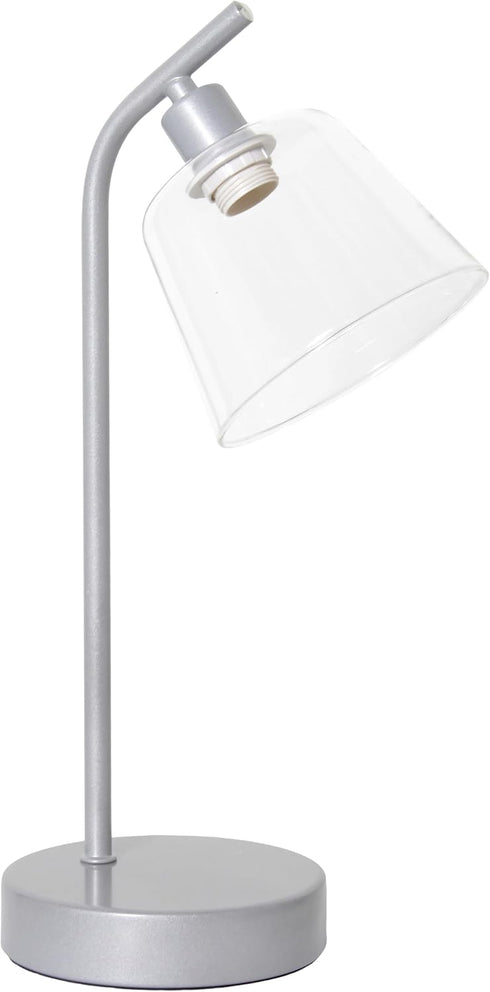 LD1080-SLV 16" Simple Designs Sleek Essentials Modern Industrial Metal Desk Lamp with Clear Glass Shade, for Office