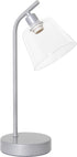 LD1080-SLV 16" Simple Designs Sleek Essentials Modern Industrial Metal Desk Lamp with Clear Glass Shade, for Office