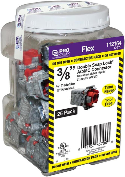 SIGMA ENGINEERED SOLUTIONS ProConnex C-570 Double Snap Lock AC/MC Connector, 25-Pack