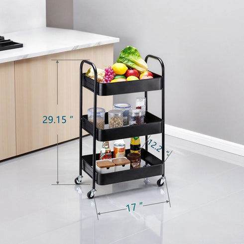 SETTFRFE 3 Kitchen,Dorm,Bathroom,Classroom,17" 12" 29" Tier Metal Rolling Cart with Wheels,Storage Organizer for D x W
