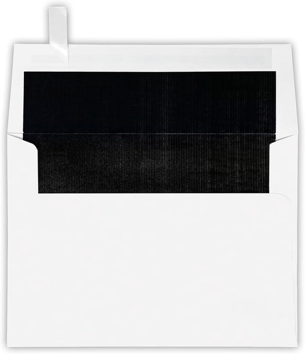 LUXPaper A7 Foil Lined Invitation Envelopes, Peel & Press, 5 1/4" x 7 1/4", White with Black LUX Lining