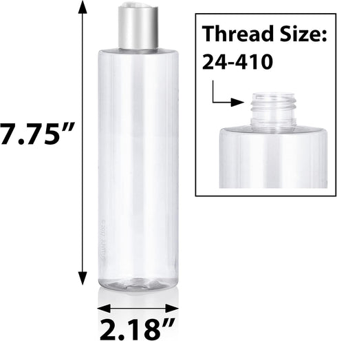 JUVITUS 12 oz Clear PET Plastic Bottles with Silver Disc Cap, Professional Cylinder, 12 Pack