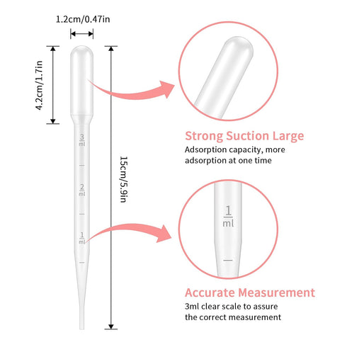 100PCS 3ml Disposable Plastic Pipettes by G2PLUS, Graduated Transfer Pipettes for Science Laboratory