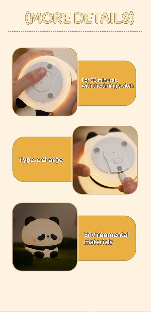 3 Dimmable ATSUI Cute Panda Night Light, LED Squishy Novelty Animal Night Lamp, Food Grade Silicone, Level Rechargeable