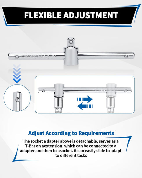 Acxetx 19 Set, 1/4", 3/8" 1/2" Piece Socket Extension and Drive Extension Bar, Universal Joint, Adapters and T-Bar