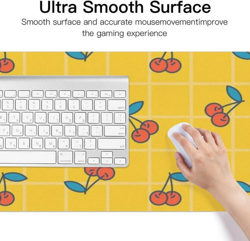 Generic 35. 4" 16. 5" Cute Cherry Yellow Plaid Desk Mat Multifunctional Large Mouse Pad for Desk, Waterproof Dual Sided