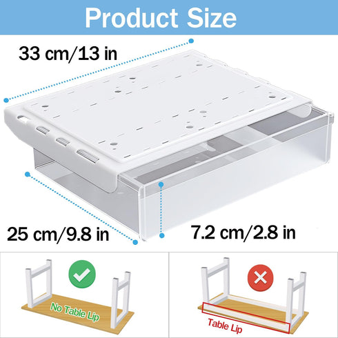 Large Under Desk Table Drawer Storage Organizer A4, Hidden Self-Adhesive Pencil Tray Drawer for Office - Clear White