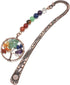 Jovivi Antique Copper Metal Bookmark with Handmade 7 Chakra Healing Crystals Tree of Life Tumbled Gemstones
