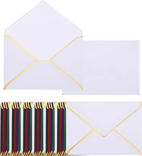 PATIKIL 100 Pack 5 x 7 Envelopes A7 Card Christmas Envelopes V Flap with Gold Border