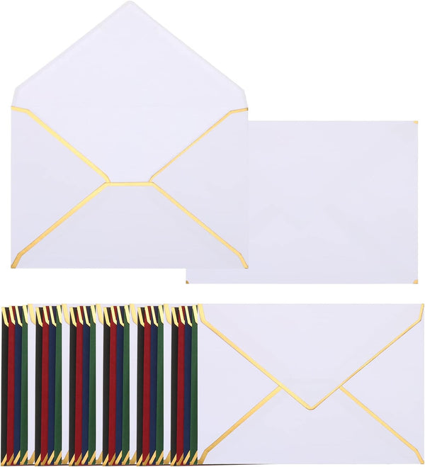 PATIKIL 100 Pack 5 x 7 Envelopes A7 Card Christmas Envelopes V Flap with Gold Border