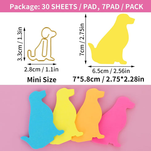 Cute Dog Sticky Notes with Paper Clips, 210 Sheets Cartoon Animal Self-Stick Notes Index Tabs Dog Shape Memo Pads Index Tabs 7 Pack (7 Color) by TIESOME