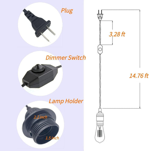 AVCITY Dimmer 15 Set Bulb E26 E27 Pendant Light Kit with Switch Feet Hanging Lamp Cord Plug in Edison Light Socket Rope