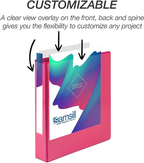 Samsill Durable 1.5 Inch D Ring Binder, Customizable Clear View Binder, 4 Pack, Made in the USA, Holds 350 Pages