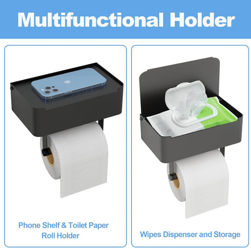 SUS304 JUYSON Toilet Paper Holder with Shelf, Flushable Wipes Dispenser Fits for Bathroom Wipe Storage, Keep Your Wipes