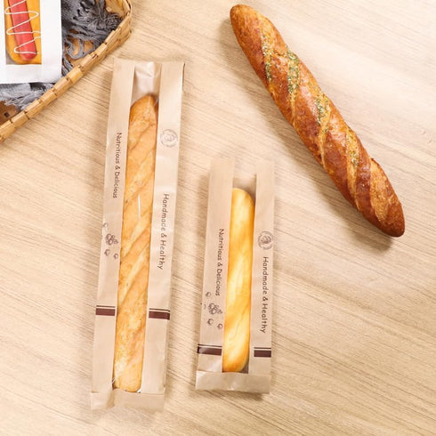 Urier 50 Window,13"Baguette Packaging Packaging Pieces French Baguette Paper Bags with Bag,Paper Bags with Window,Heat