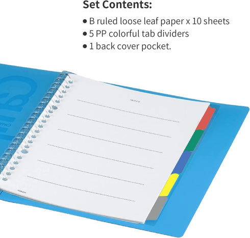 Kokuyo Campus Slide Binder, B5, 5 Tab Dividers, 26 Holes, Yellow Green, Up to 100 Sheets, Plus 200 Sheets Loose-Leaf