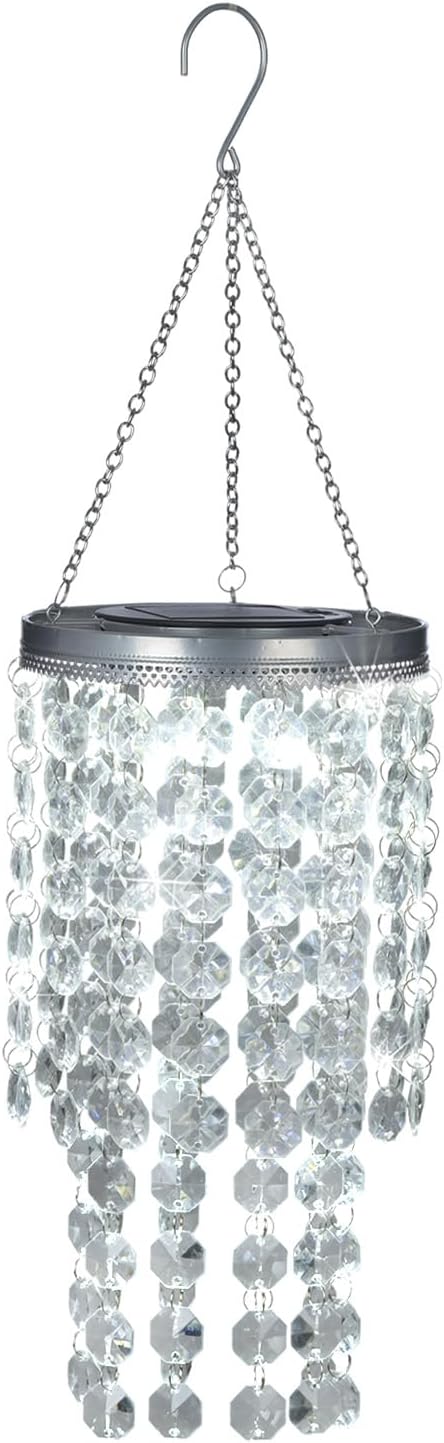 LEWIS&WAYNE 21 Hanging Solar Crystal Chandelier Outdoor, Modern Solar Transparent Acrylic Beaded Lantern with Cool