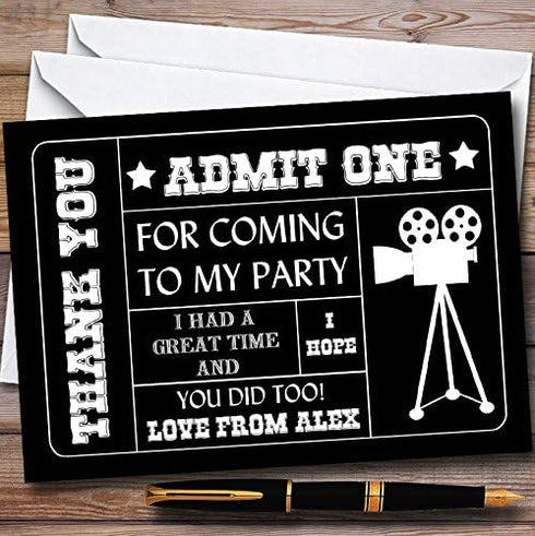 The Card Zoo Black Admit One Movie Film Cinema Personalized Childrens Birthday Party Thank You
