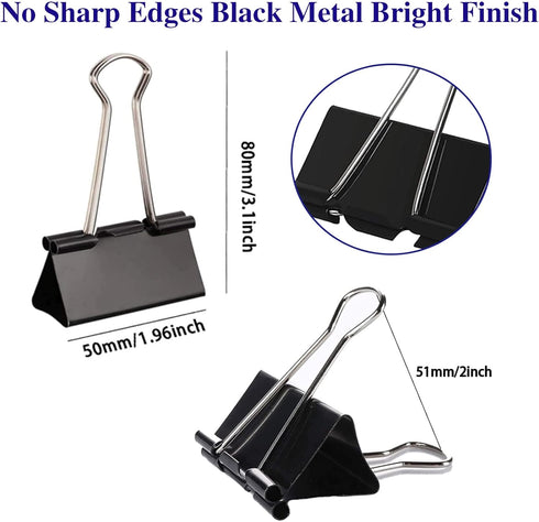 Large Binder Clips 2 Inch (72 Pack), Extra Large Binder Clips Big Paper Clamps Giant clips for Office and Home Supplies, Black by Aellabus