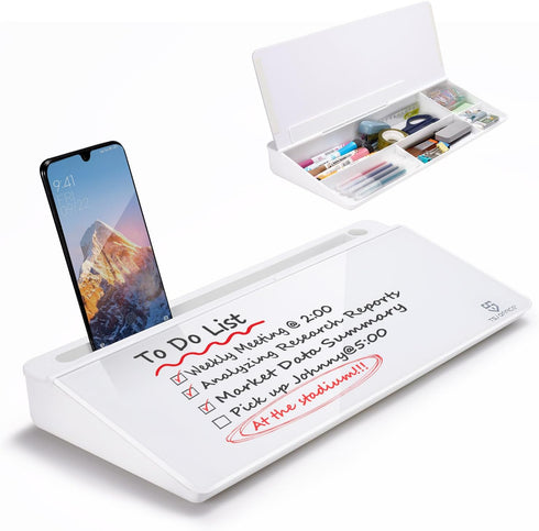 Small Glass Desktop Whiteboard Dry-Erase Board, Computer Keyboard Stand with Drawer, Desk Organizers for Office & Home