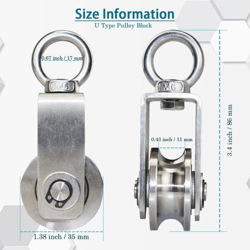 Stainless Steel Cable Pulley Wheel, Swivel Pulley Block for Lifting Gym Equipment, Clothesline, 4 Pack