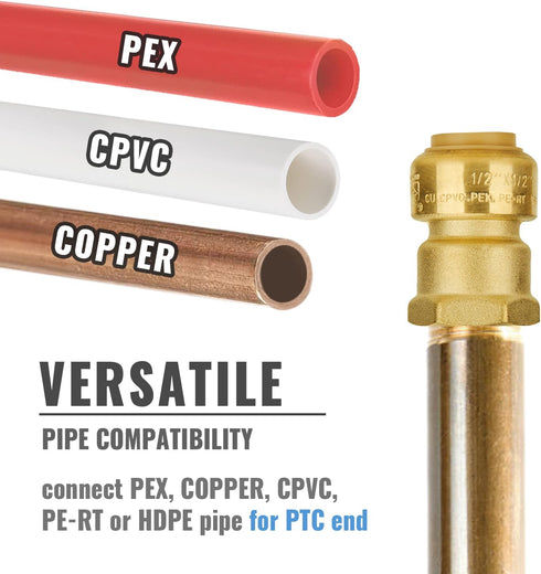 SUNGATOR 6-Pack Push Fit PEX Fittings, 1/2-Inch by 1/2-Inch Female Adapter Plumbing Connector with Disconnect Clip
