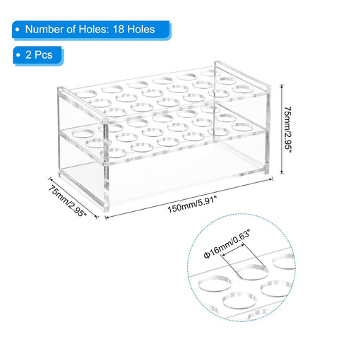 PATIKIL 18 Holes Tube Rack, 2Pcs 16mm Round Hole Acrylic Tube Holder Stand Suitable for Less Than 16mm Dia Tube for Laboratory Scientific Experiments, Clear