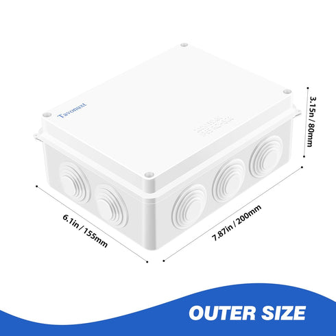 Waterproof Junction Box (7.9"x6.1"x3.1"), Dustproof IP65 Rated Electrical Project Enclosure, White