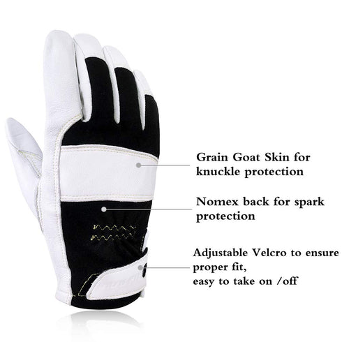 TIG Welding Gloves, Premium Grain Goatskin, Spark-Resistant Nomex Back, 1 Pair