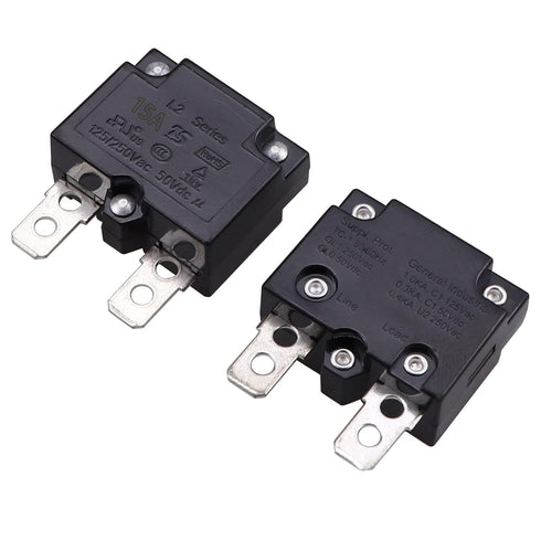 2Pcs Thermal Circuit Breaker 15Amp, Thermal Overload Protector L2 Series 125-250V AC 50V DC Automatic Reset Relay