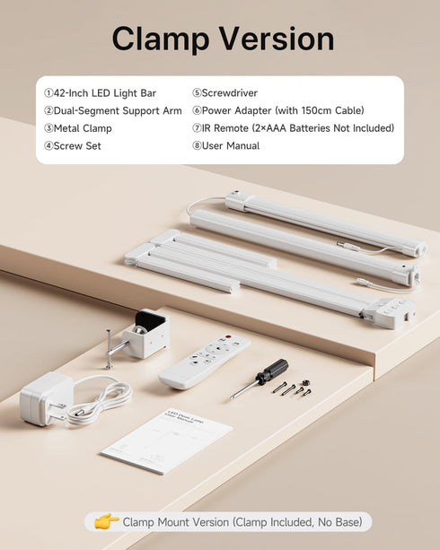 42" 4-Segment 1800LM ONEMIX LED Desk Lamp with Clamp, Architect Desk Light with Remote, Adjustable Bar, Bright