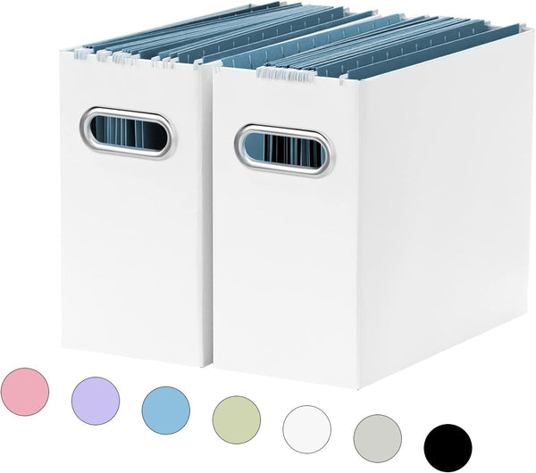 Oterri File Organizer, Small Collapsible File Box with Handle for Letter Size, Portable Hanging File Organizer, White