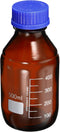 PATIKIL 500mL Reagent Media Bottle, 1Pcs Round Graduated Glass Storage Bottle with Blue Screw Cap, Amber