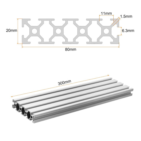 uxcell T Slot 2080 Aluminum Extrusion Profile European Standard 300mm x 80mm Linear Rail Extrusion Frame for 3D Printer, CNC, DIY (Silver Tone)